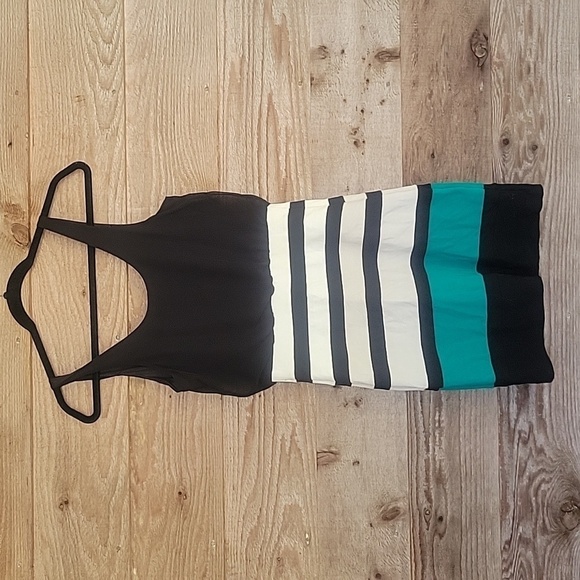 Express Size XSmall Black, Teal, Off White Color Blocked Bodycon Dress - Picture 7 of 7